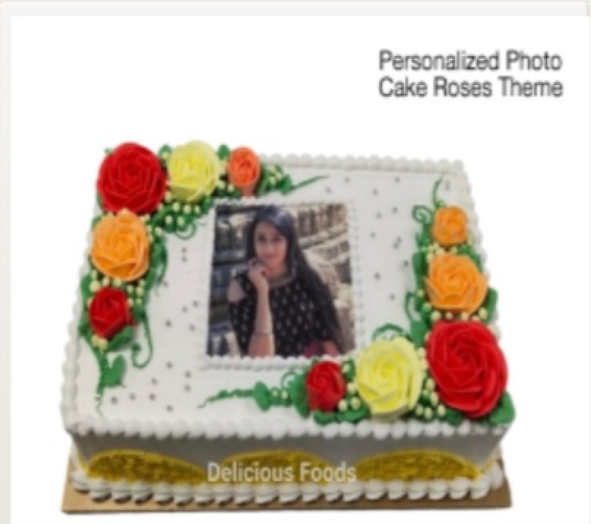 Personalized Floral Photo Cake